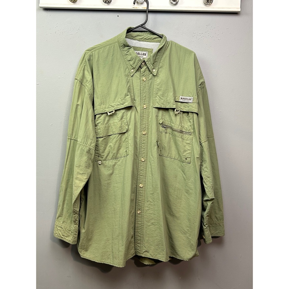 Magellan Sportswear Long Sleeve Fishing Outdoor Shirt Mens XL Green Vented